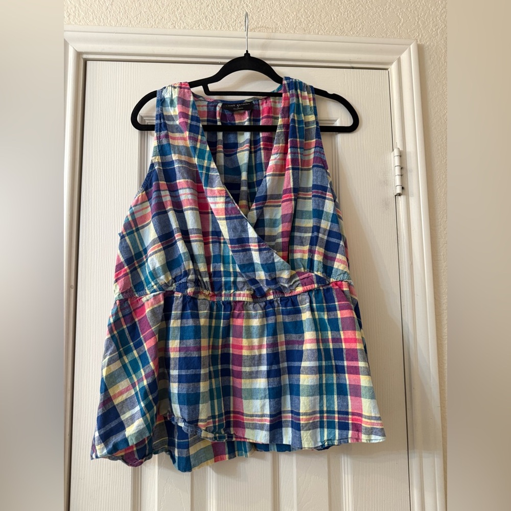 Lane Bryant Linen and Cotton Multicolor Plaid Sleeveless Top